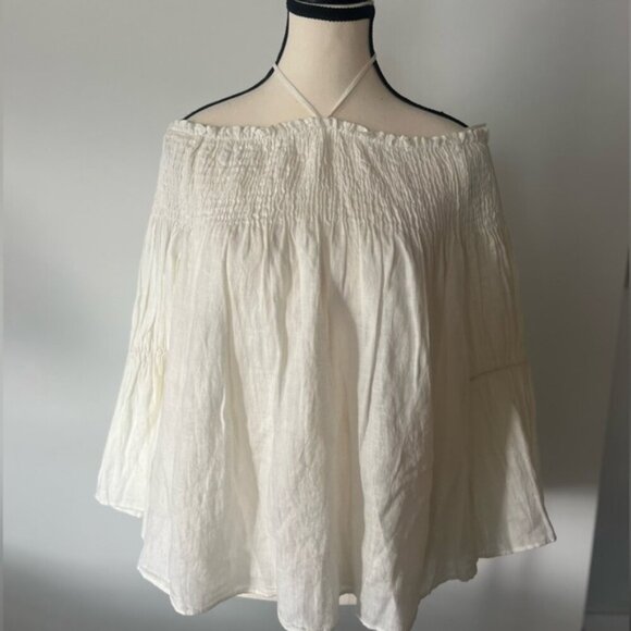 Zara Linen Bohemian Shirt | New with Tags | Elegant Neck Detail | Size M - Picture 1 of 14